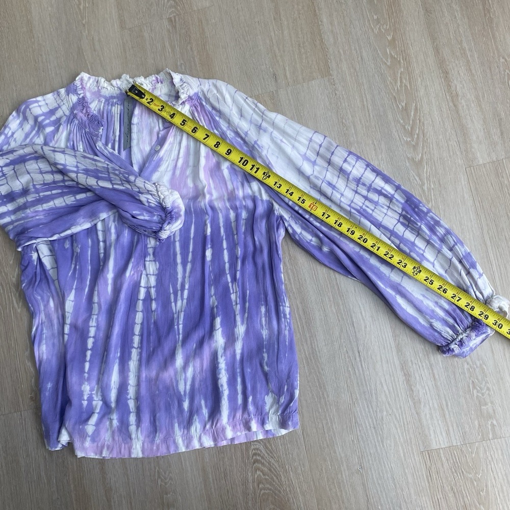 Raquel Allegra Tie Dye Poet Peasant Boho Blouse Purple White Viscose Sz 3 Large - Picture 8 of 9